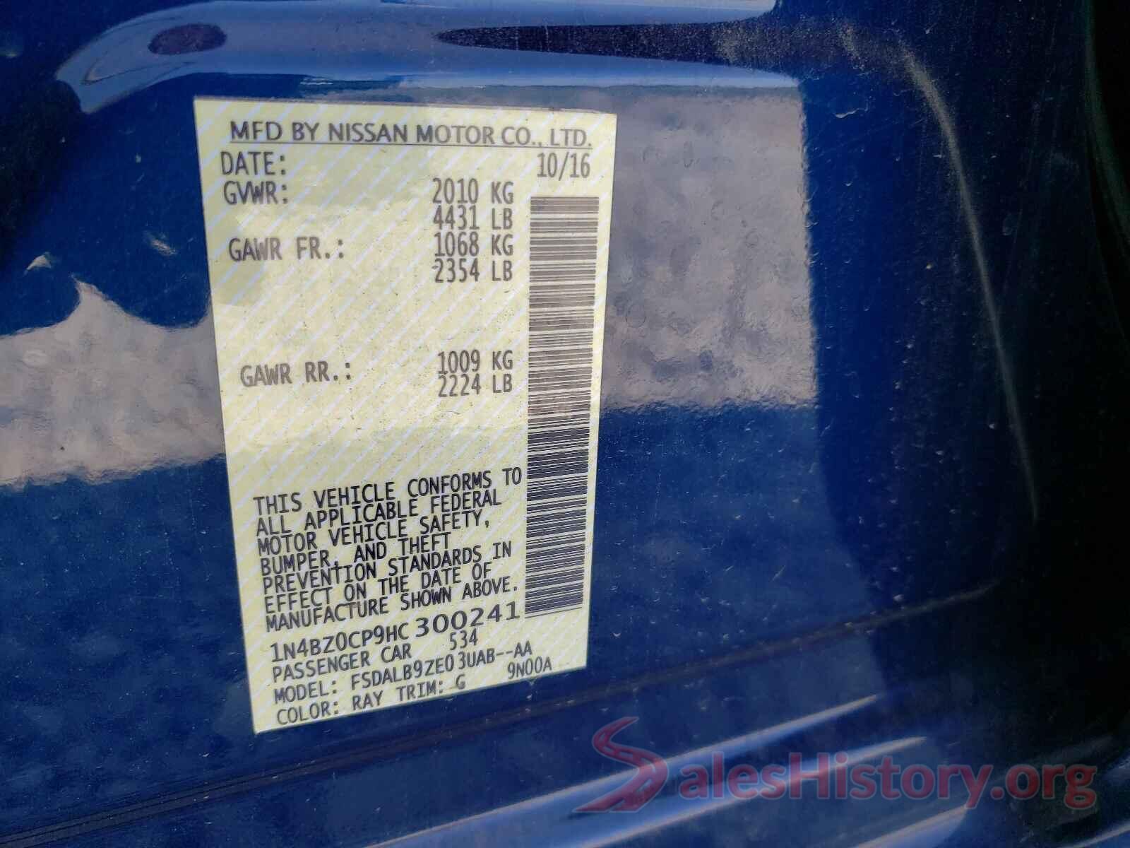 1N4BZ0CP9HC300241 2017 NISSAN LEAF