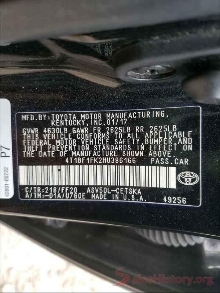 4T1BF1FK2HU386166 2017 TOYOTA CAMRY