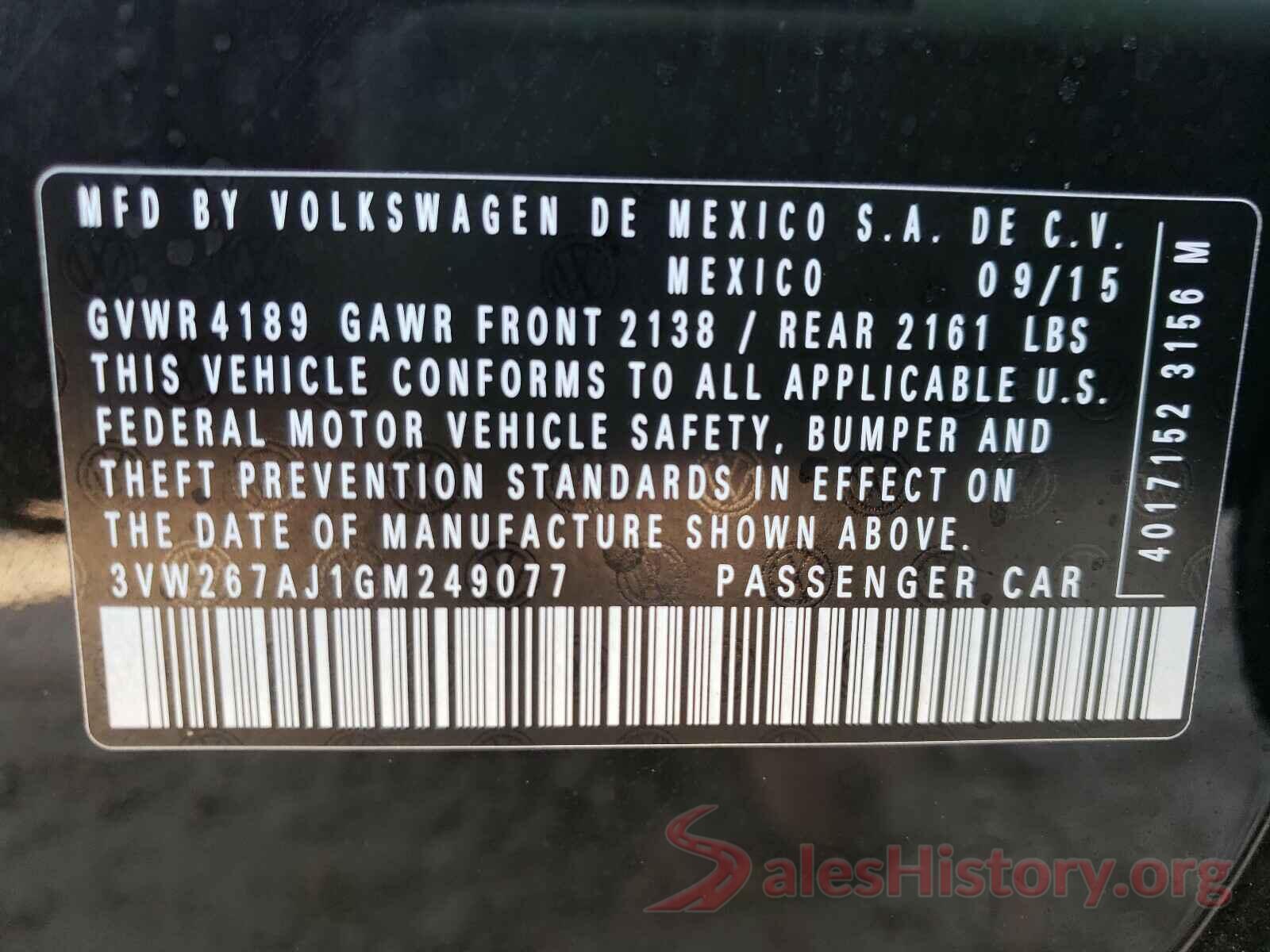 3VW267AJ1GM249077 2016 VOLKSWAGEN JETTA