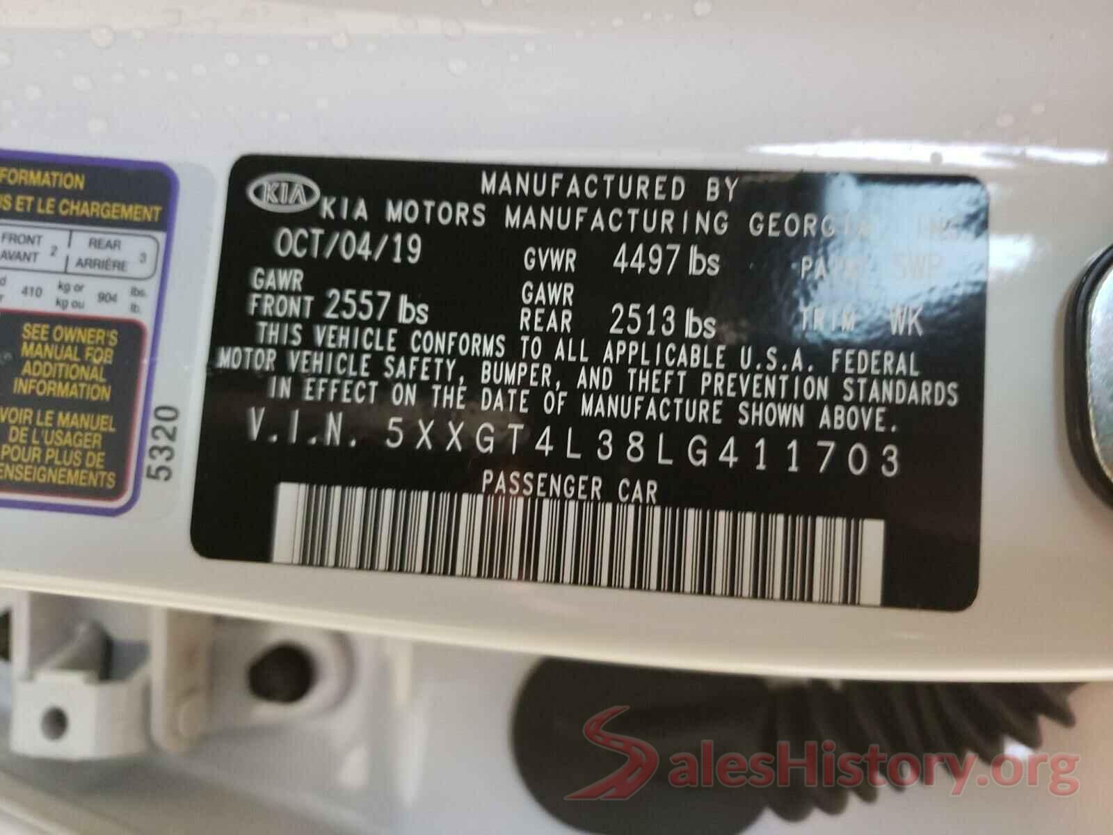 5XXGT4L38LG411703 2020 KIA OPTIMA