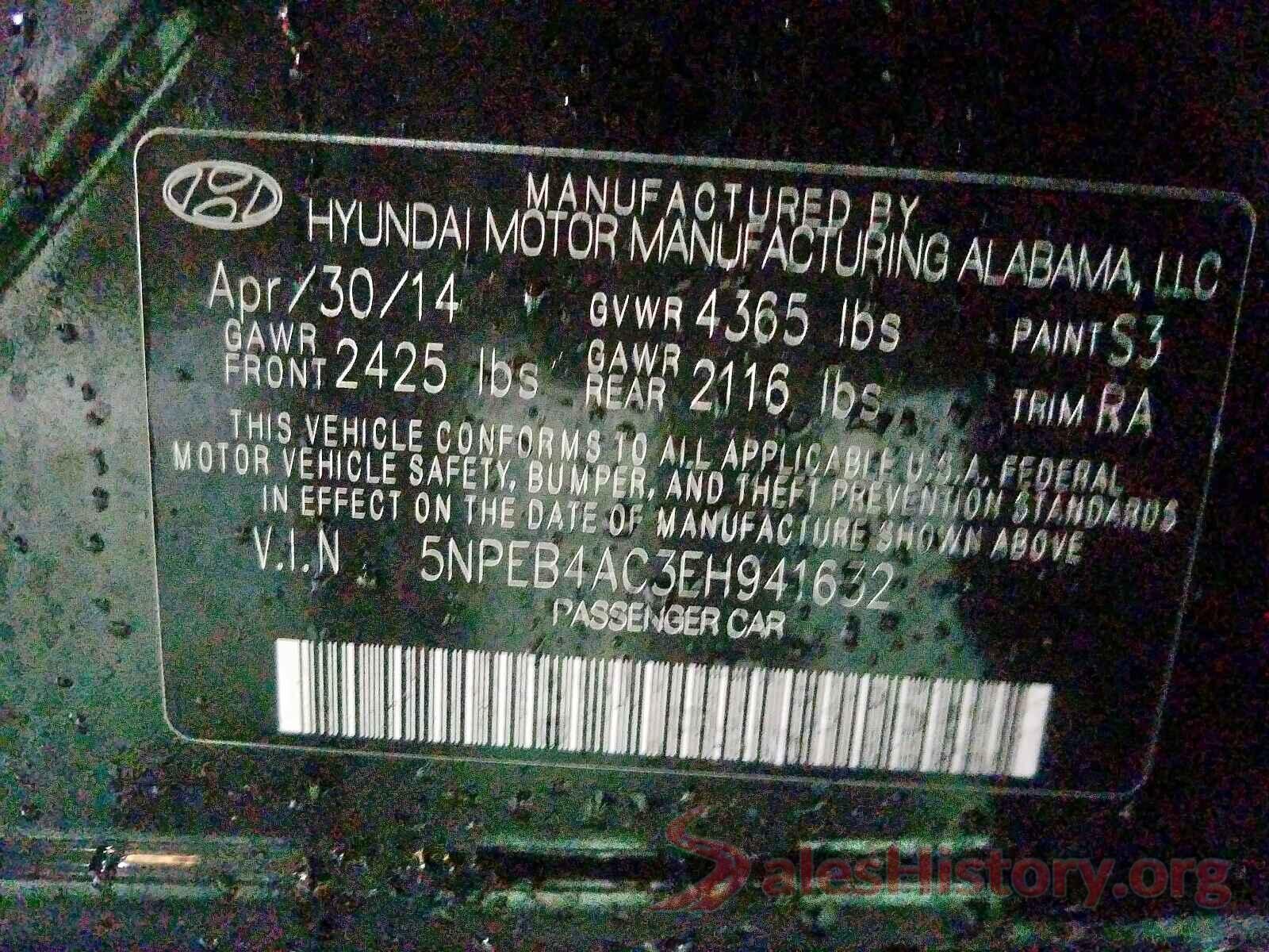 5NPEB4AC3EH941632 2014 HYUNDAI SONATA