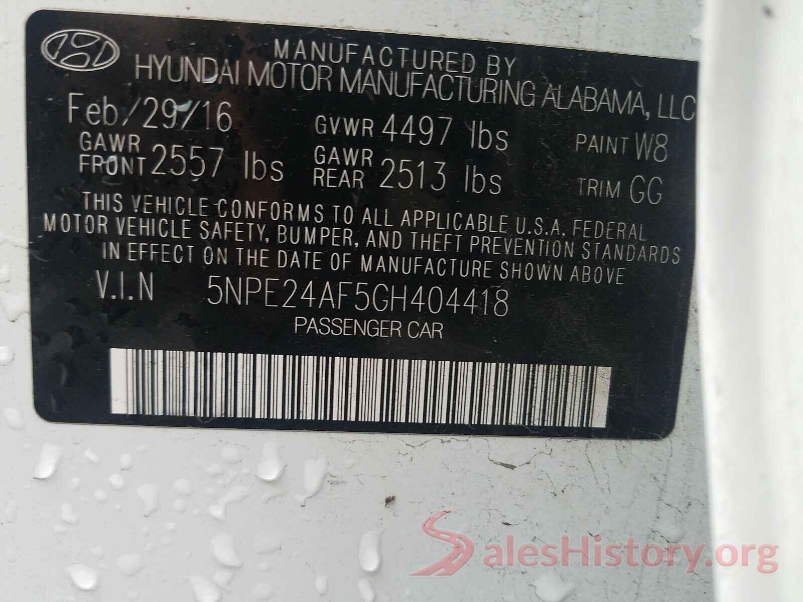 5NPE24AF5GH404418 2016 HYUNDAI SONATA