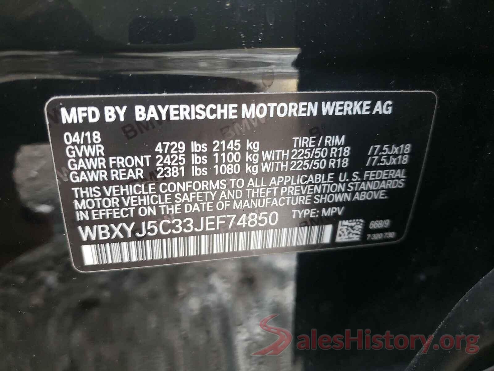 WBXYJ5C33JEF74850 2018 BMW X2