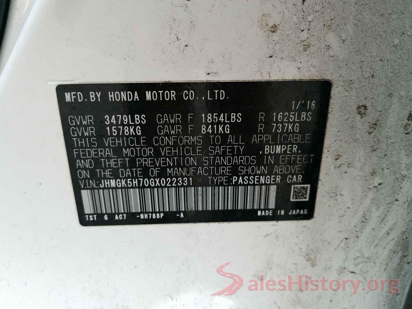 JHMGK5H70GX022331 2016 HONDA FIT