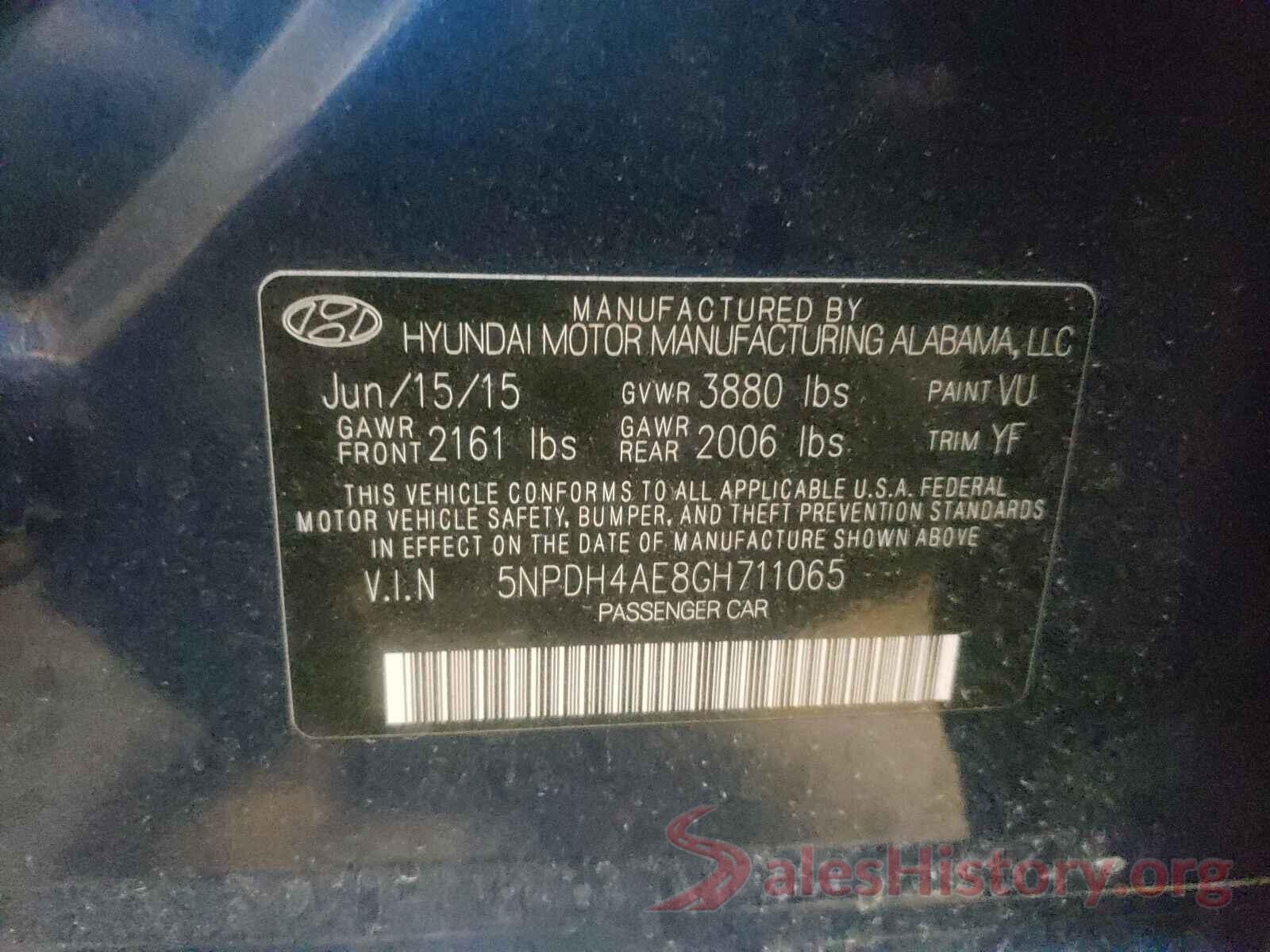 5NPDH4AE8GH711065 2016 HYUNDAI ELANTRA