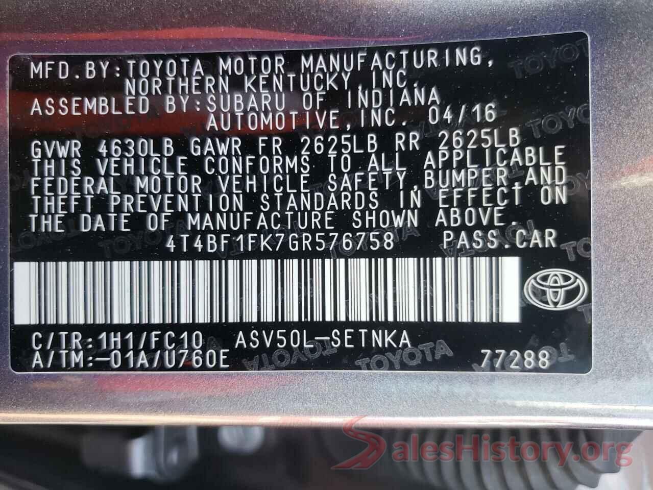 4T4BF1FK7GR576758 2016 TOYOTA CAMRY