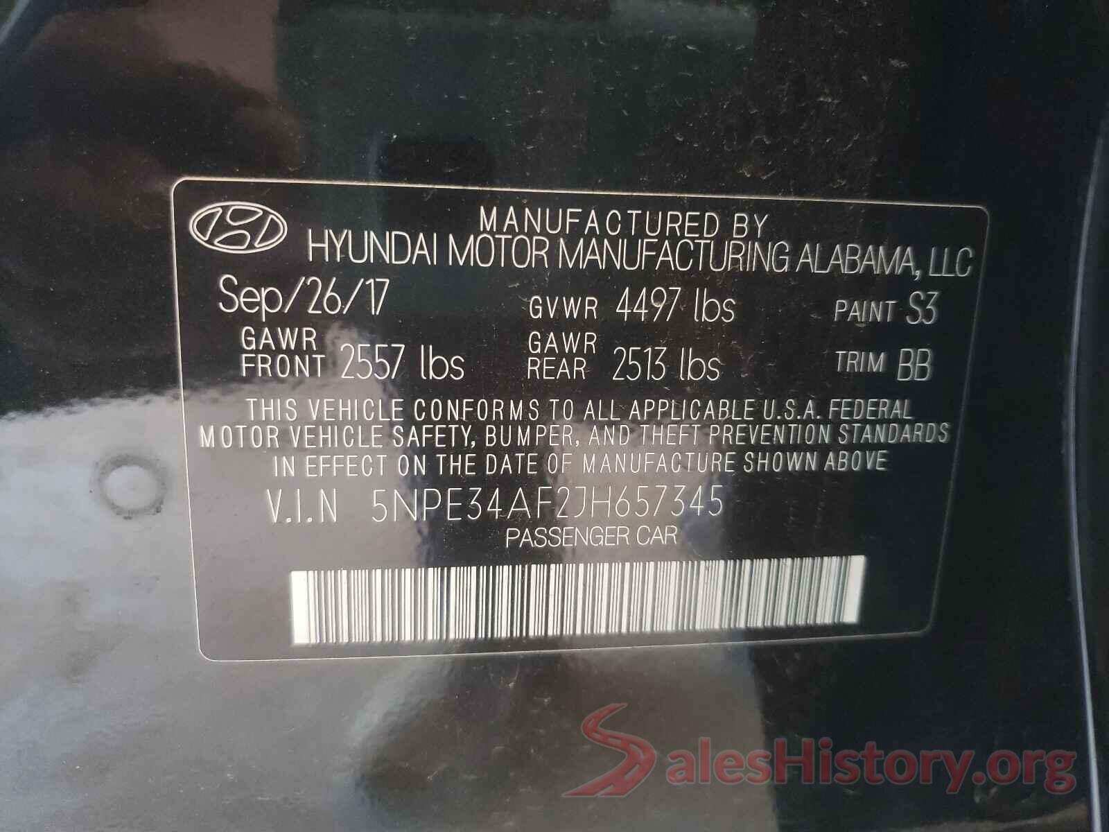 5NPE34AF2JH657345 2018 HYUNDAI SONATA