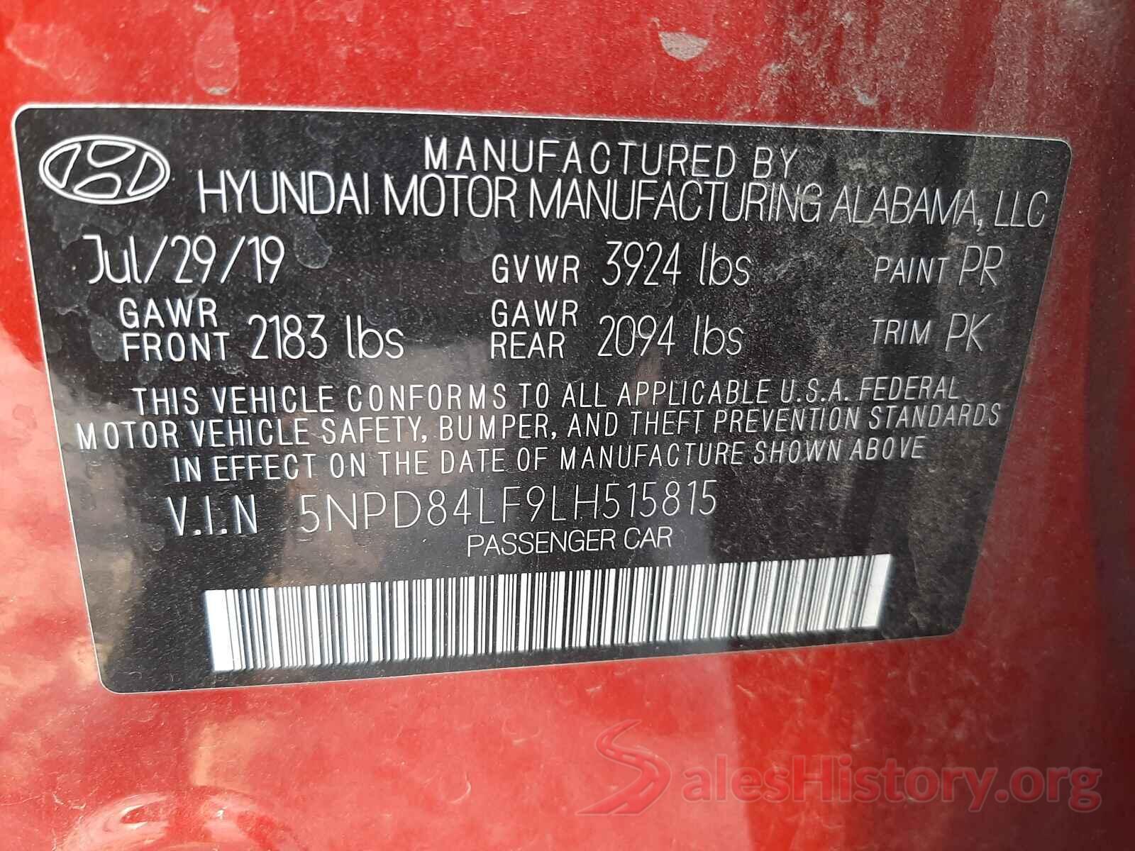 5NPD84LF9LH515815 2020 HYUNDAI ELANTRA