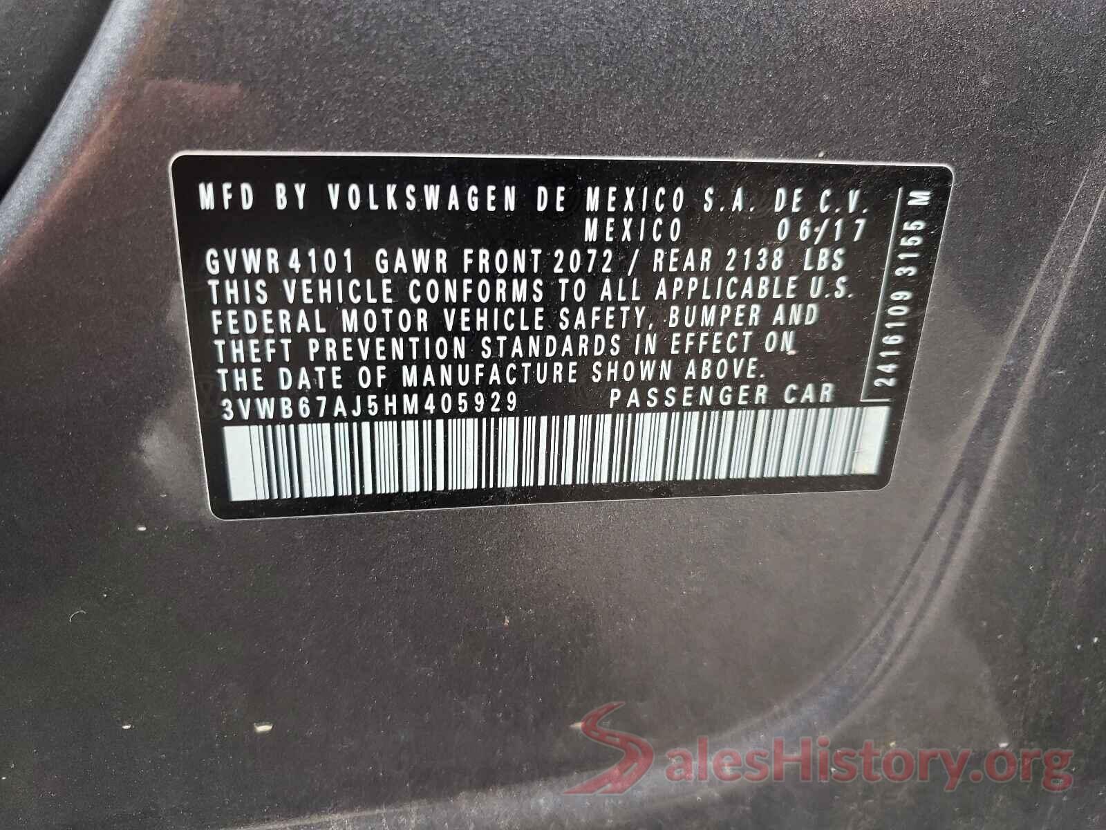 3VWB67AJ5HM405929 2017 VOLKSWAGEN JETTA