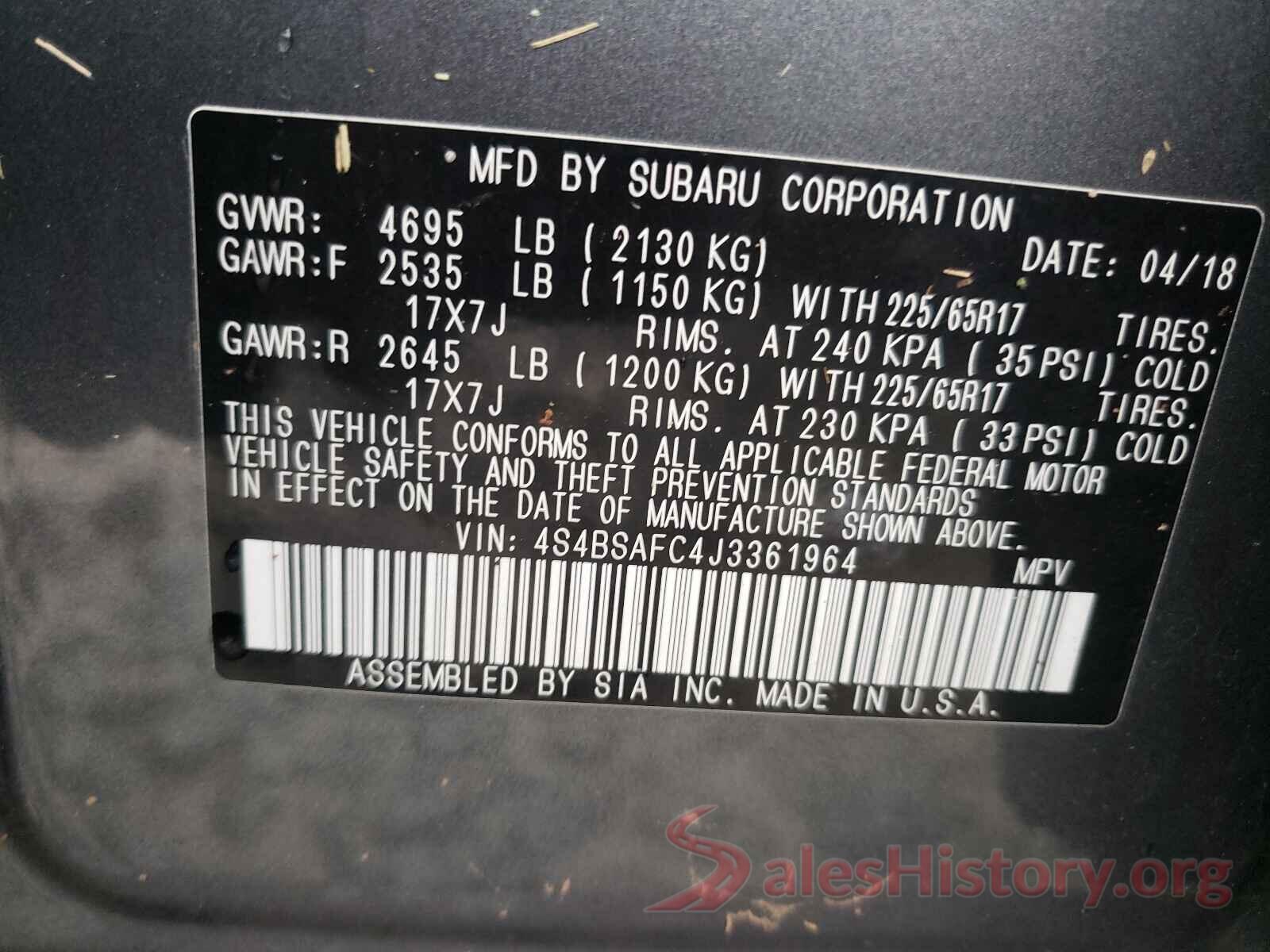 4S4BSAFC4J3361964 2018 SUBARU OUTBACK