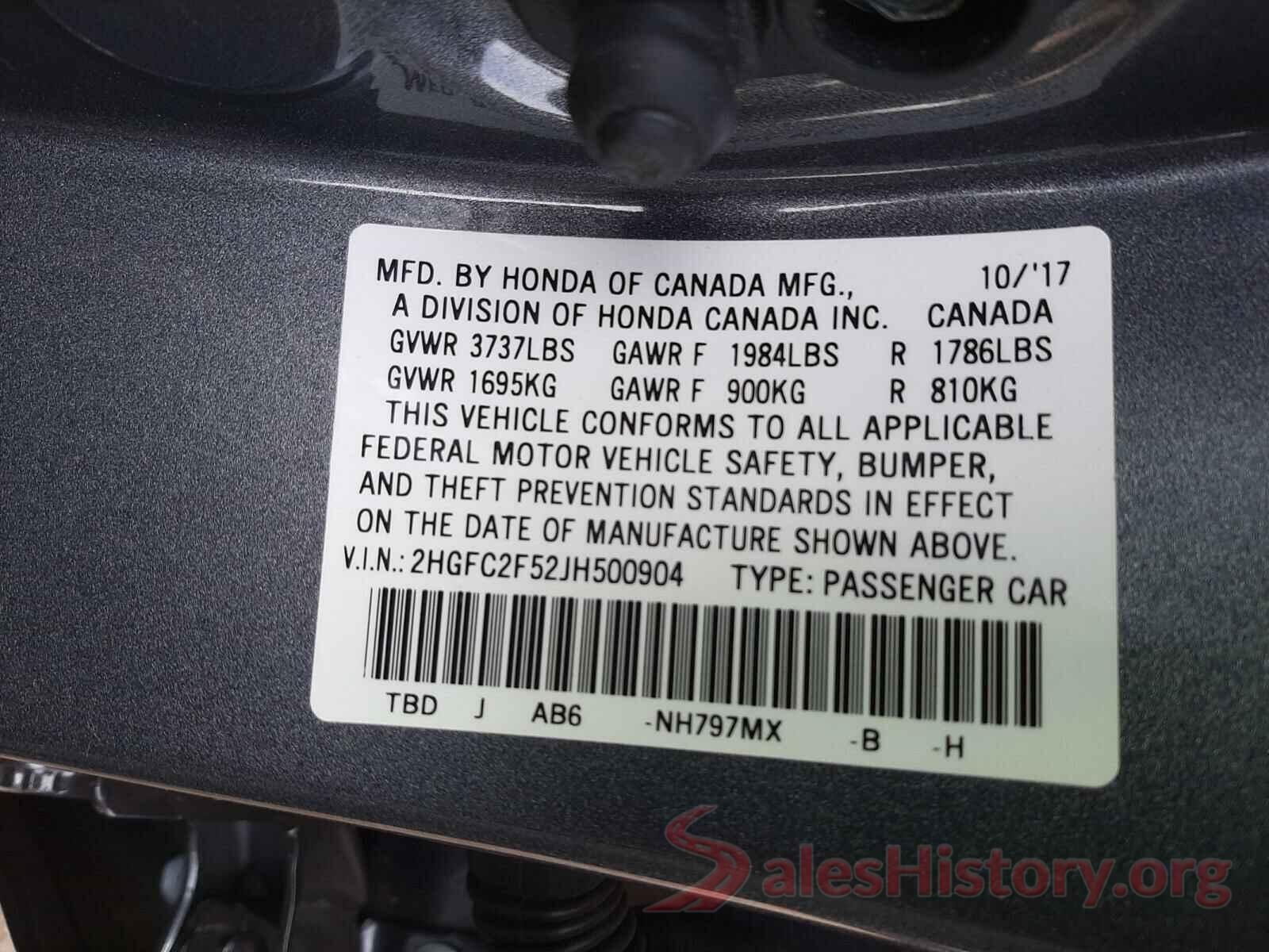 2HGFC2F52JH500904 2018 HONDA CIVIC