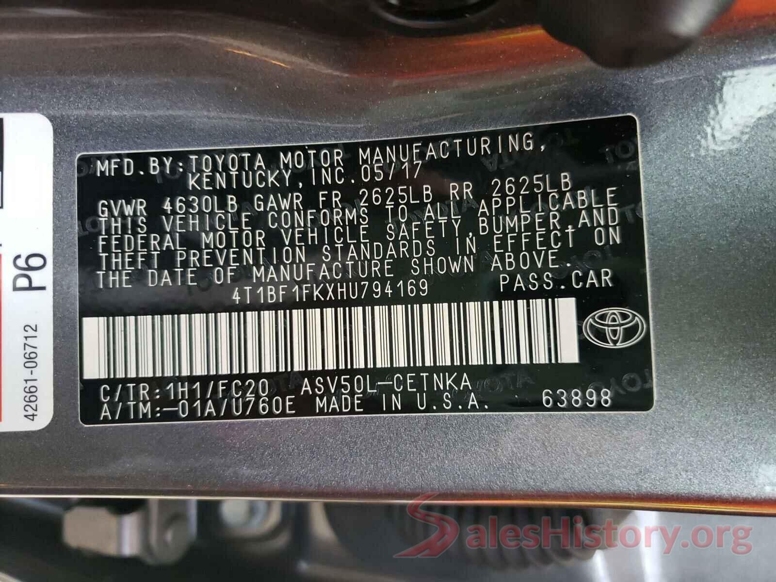 4T1BF1FKXHU794169 2017 TOYOTA CAMRY