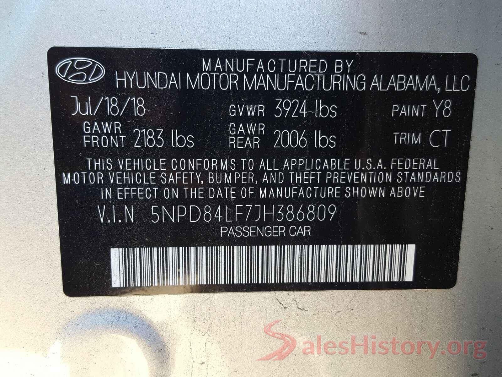 5NPD84LF7JH386809 2018 HYUNDAI ELANTRA