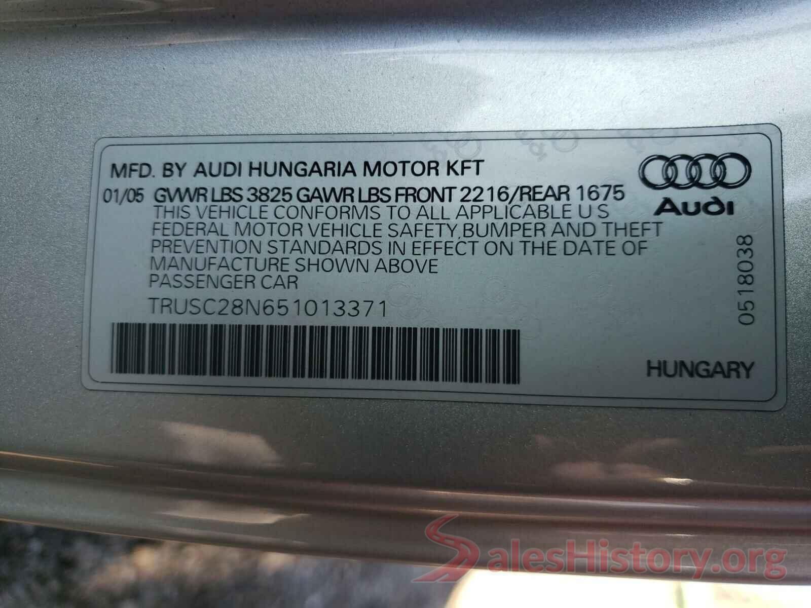 TRUSC28N651013371 2005 AUDI TT