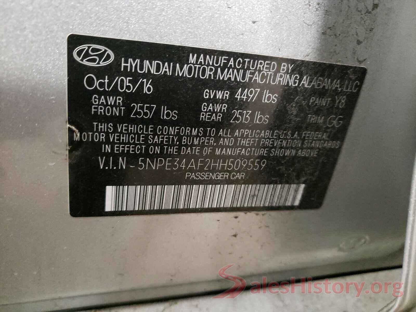 5NPE34AF2HH509559 2017 HYUNDAI SONATA