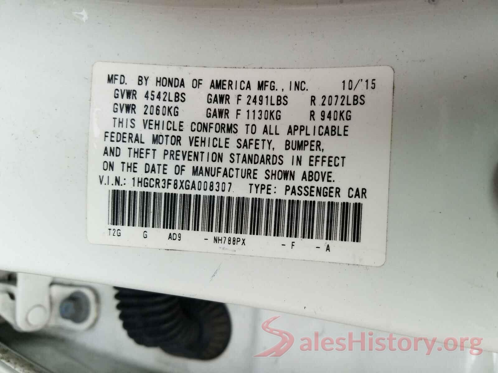 1HGCR3F8XGA008307 2016 HONDA ACCORD