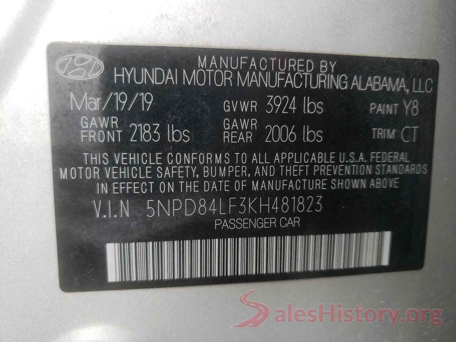 5NPD84LF3KH481823 2019 HYUNDAI ELANTRA