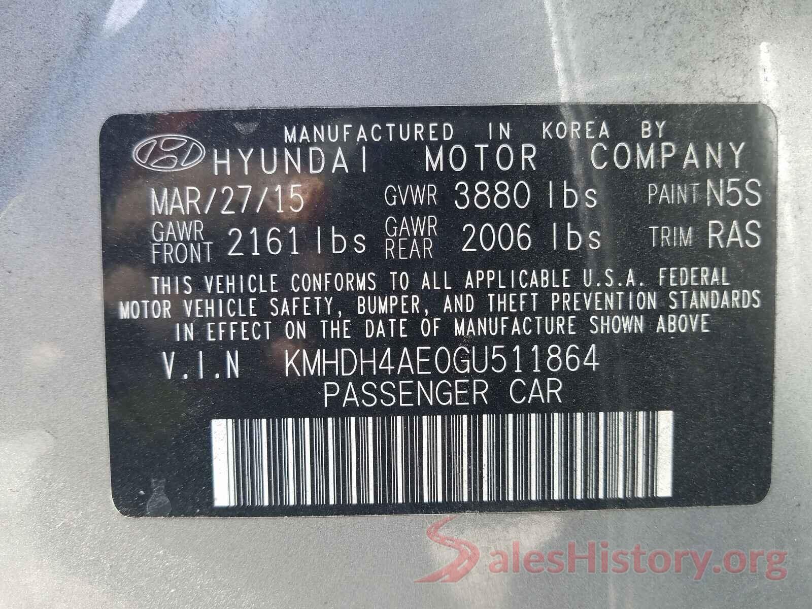 KMHDH4AE0GU511864 2016 HYUNDAI ELANTRA