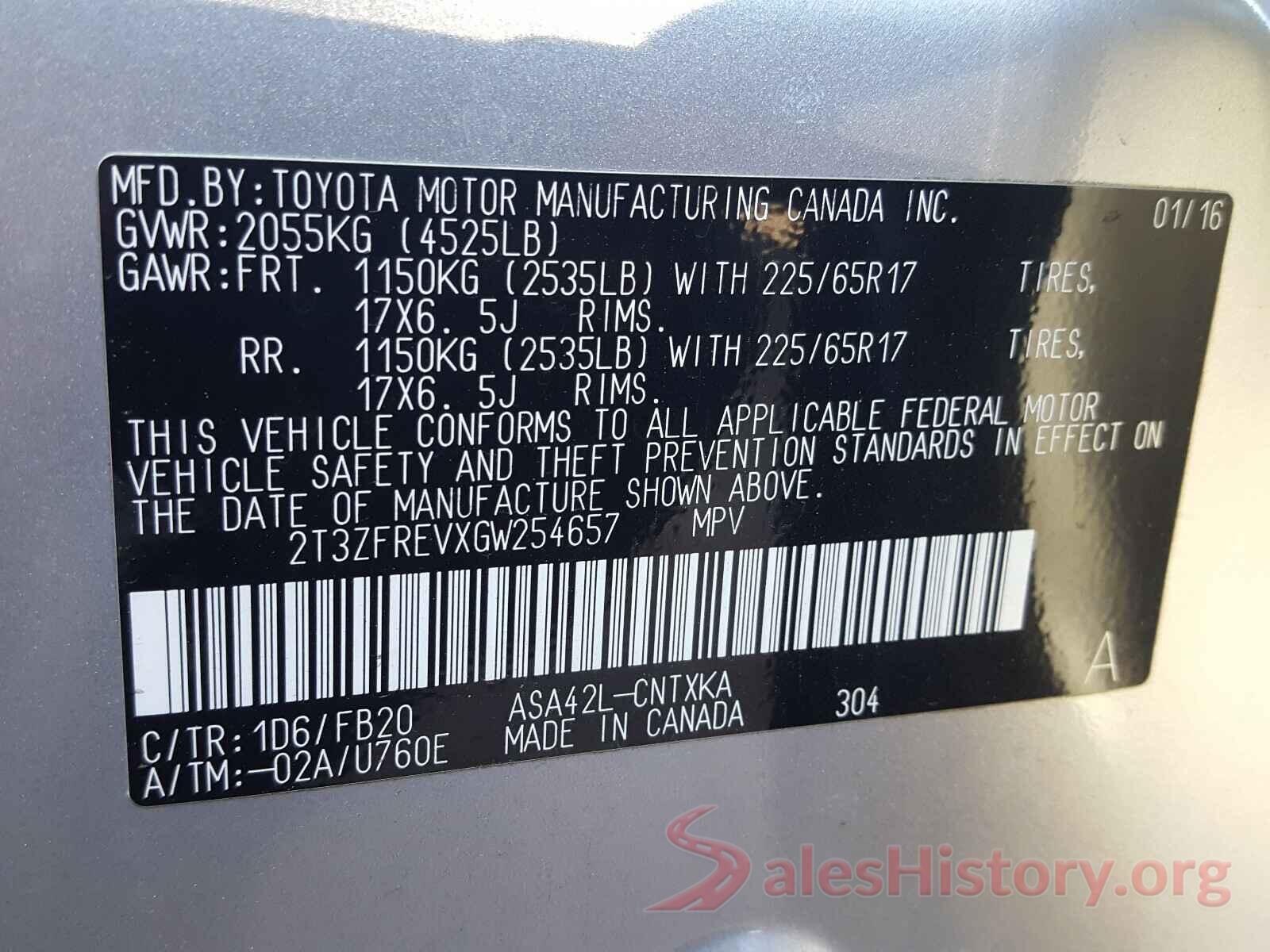 2T3ZFREVXGW254657 2016 TOYOTA RAV4