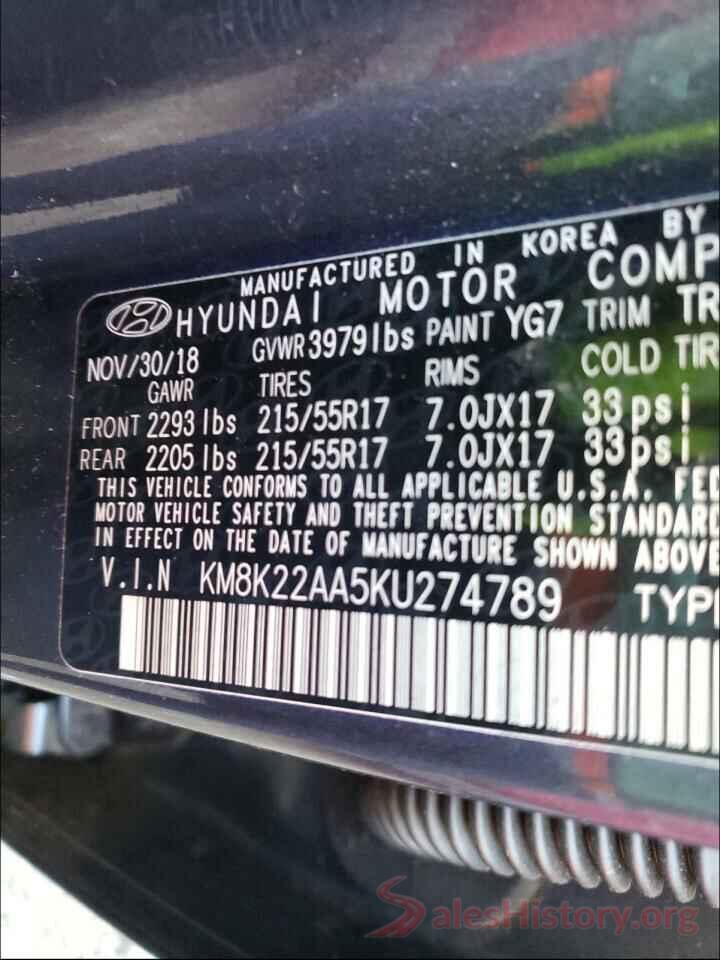 KM8K22AA5KU274789 2019 HYUNDAI KONA