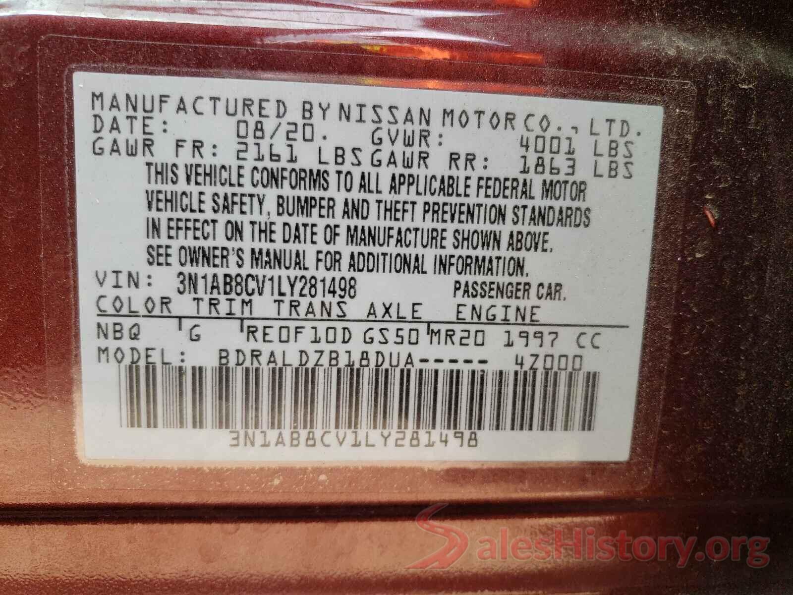 3N1AB8CV1LY281498 2020 NISSAN SENTRA