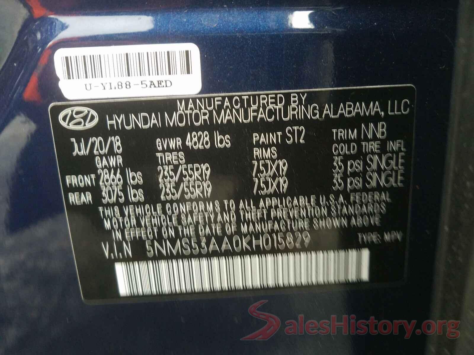 5NMS53AA0KH015829 2019 HYUNDAI SANTA FE