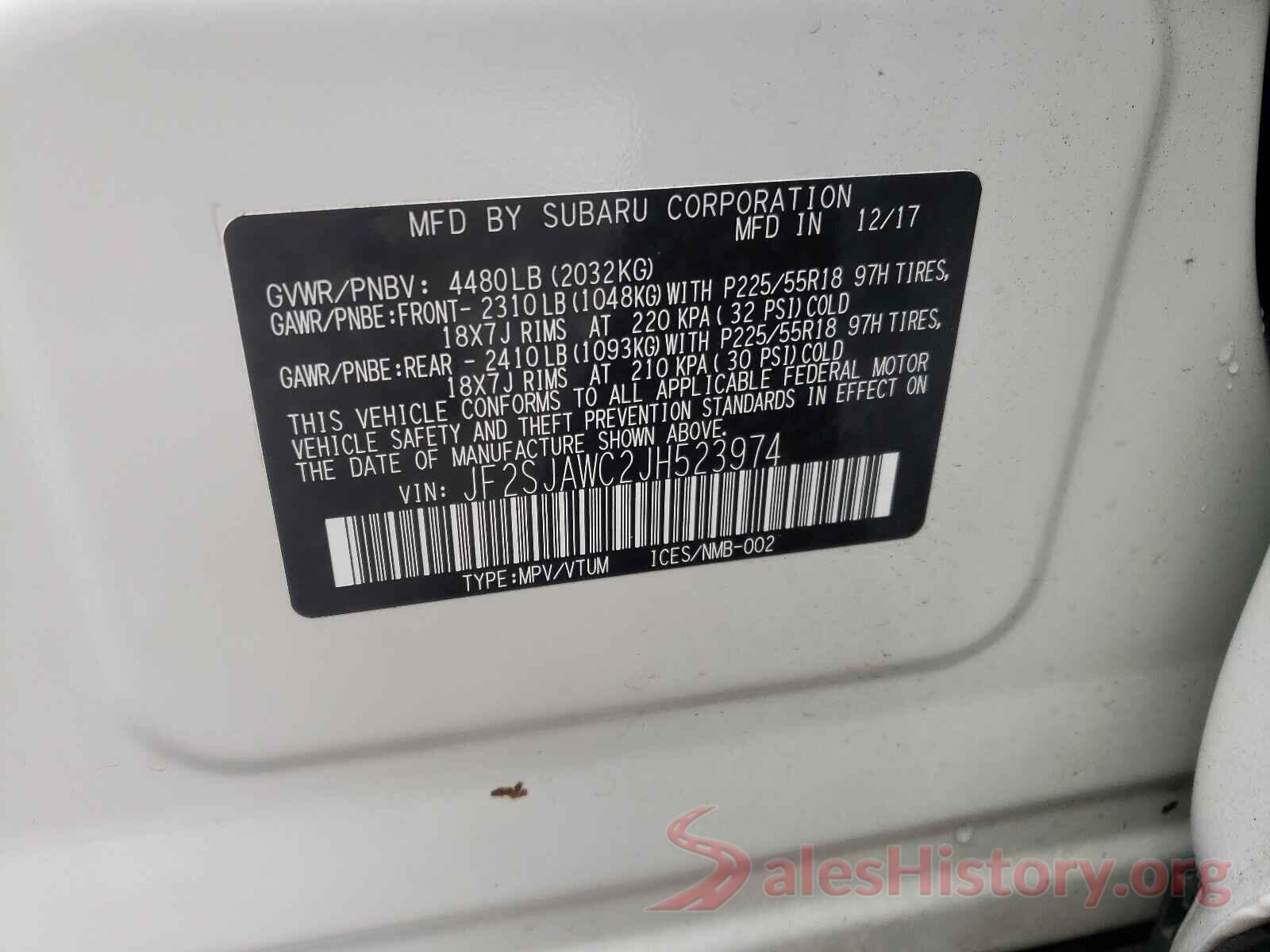 JF2SJAWC2JH523974 2018 SUBARU FORESTER