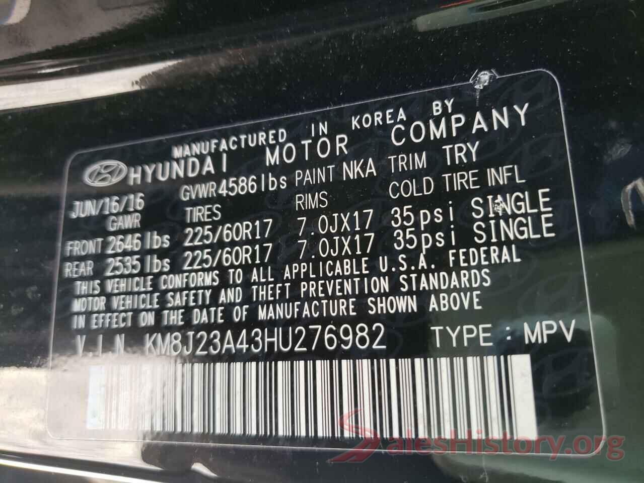 KM8J23A43HU276982 2017 HYUNDAI TUCSON