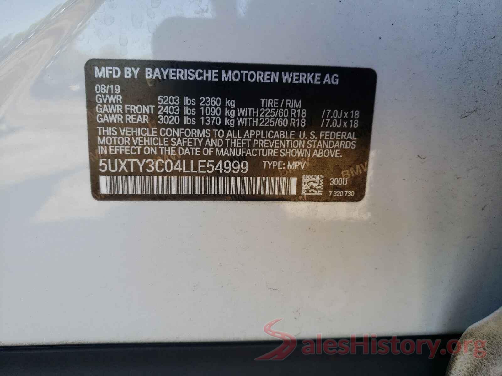 5UXTY3C04LLE54999 2020 BMW X3