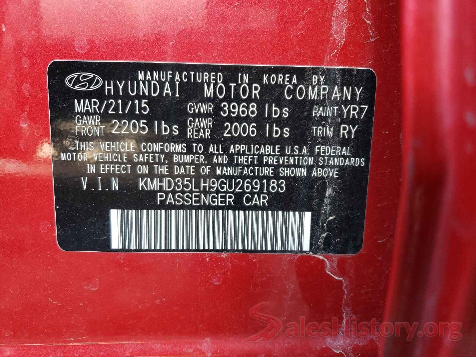 KMHD35LH9GU269183 2016 HYUNDAI ELANTRA