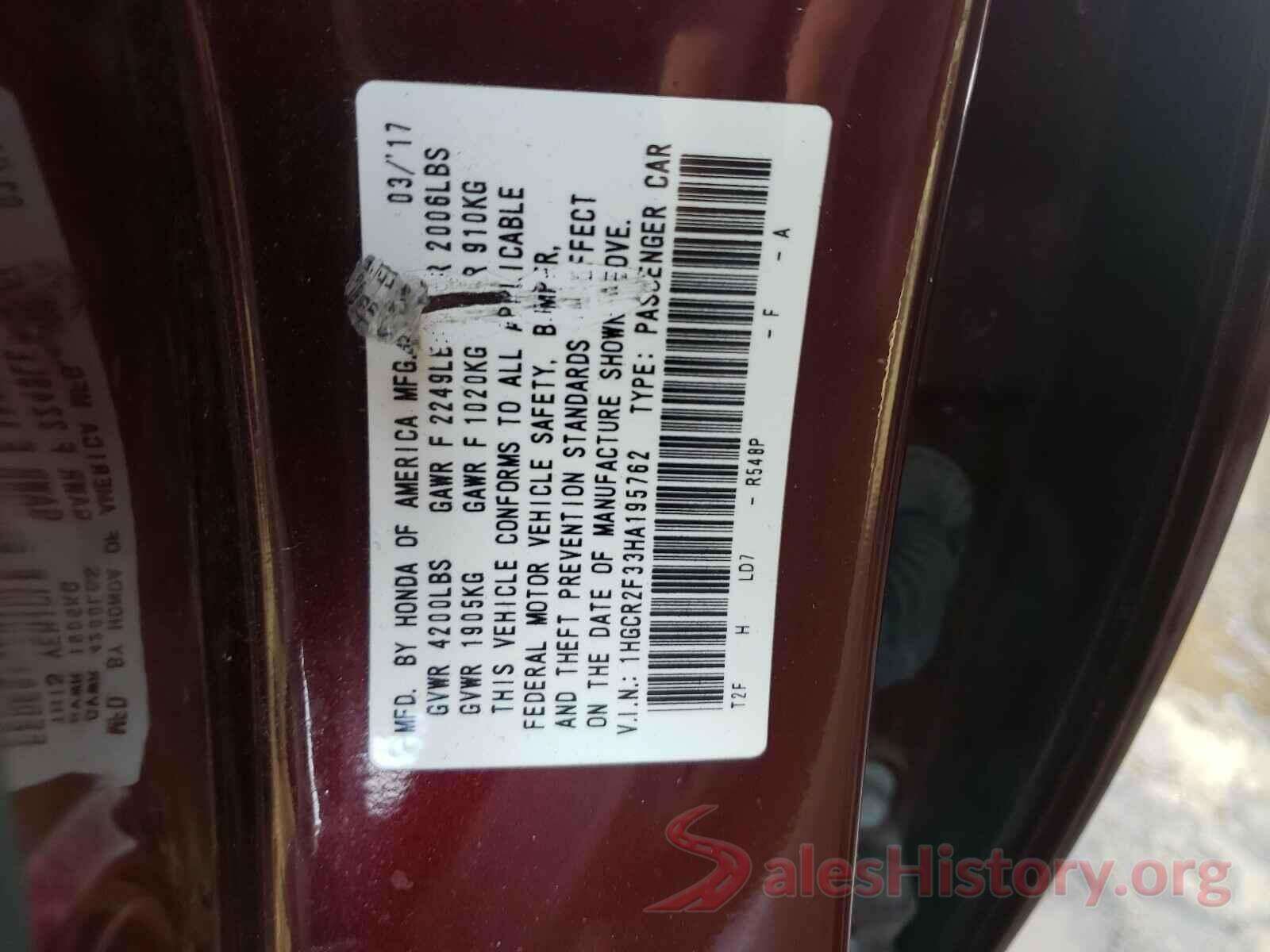 1HGCR2F33HA195762 2017 HONDA ACCORD