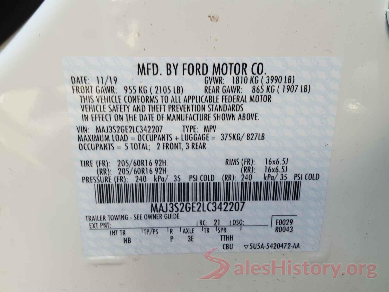 MAJ3S2GE2LC342207 2020 FORD ALL OTHER