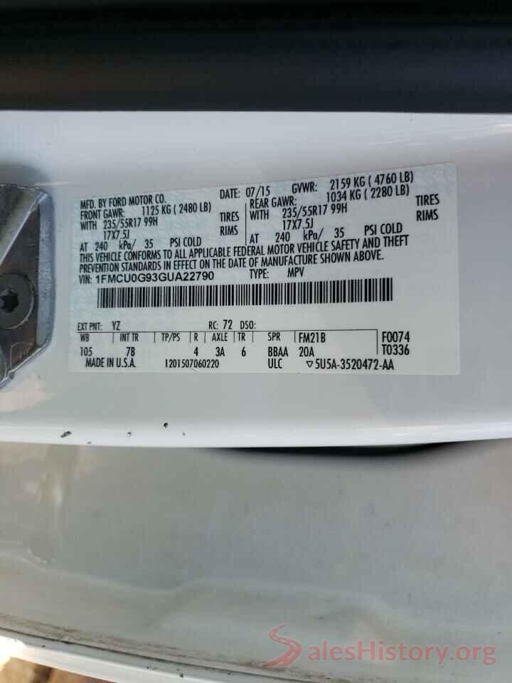 1FMCU0G93GUA22790 2016 FORD ESCAPE