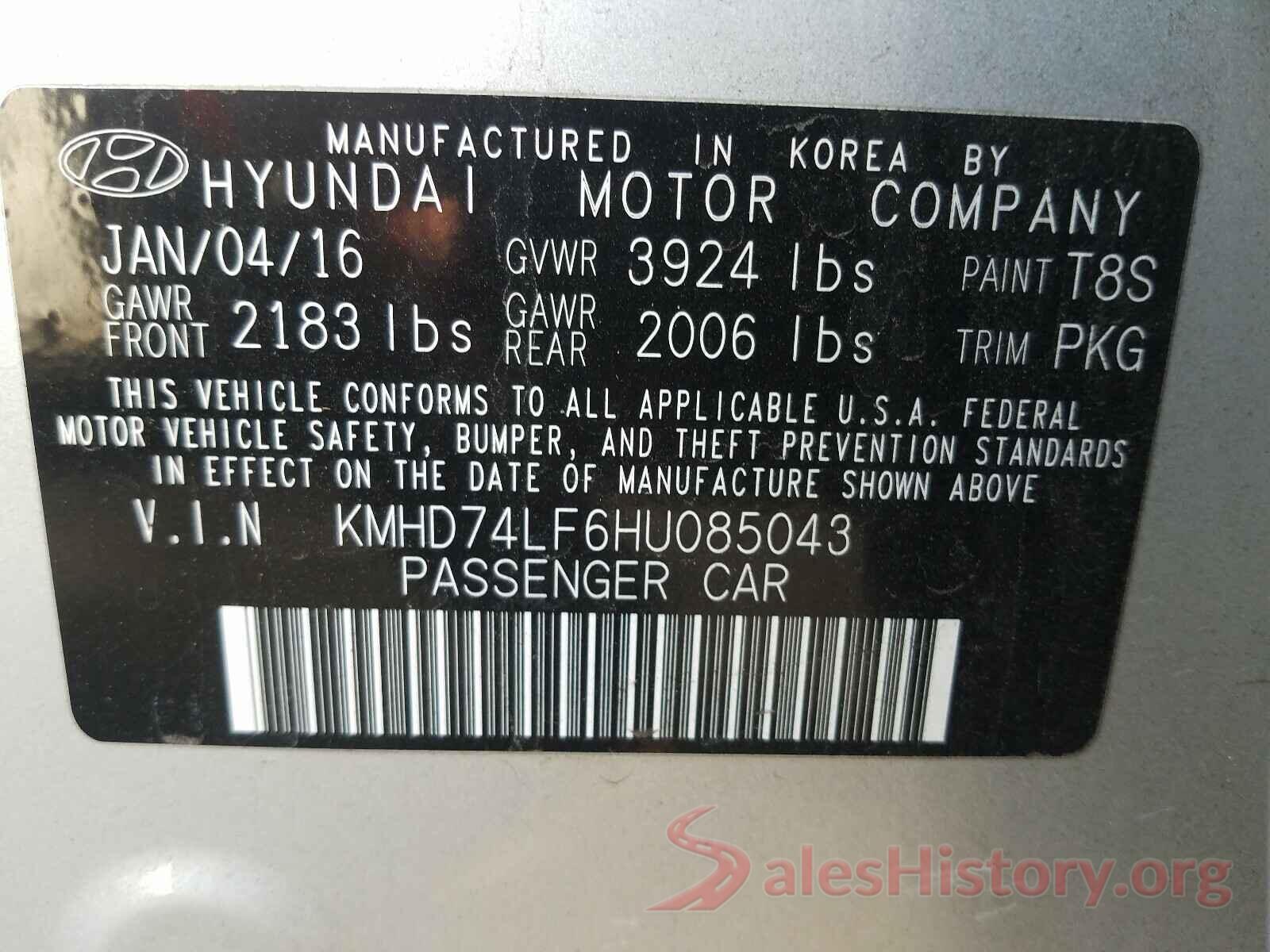 KMHD74LF6HU085043 2017 HYUNDAI ELANTRA