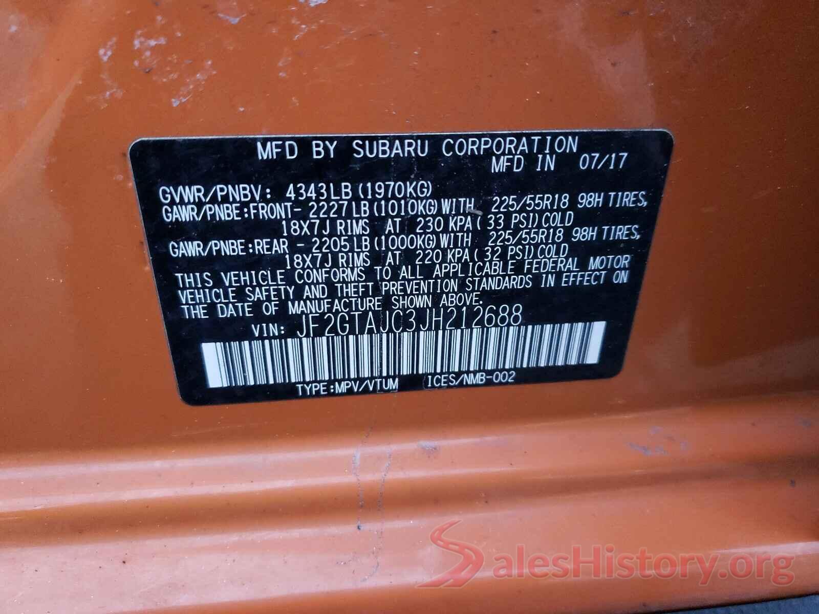 JF2GTAJC3JH212688 2018 SUBARU CROSSTREK