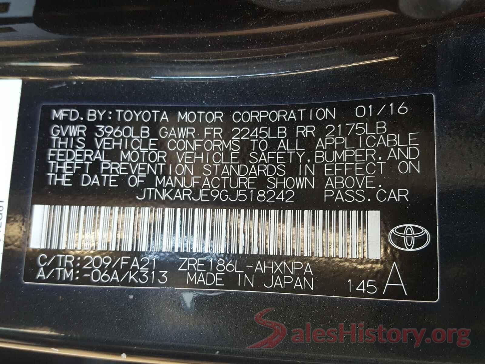 JTNKARJE9GJ518242 2016 TOYOTA SCION