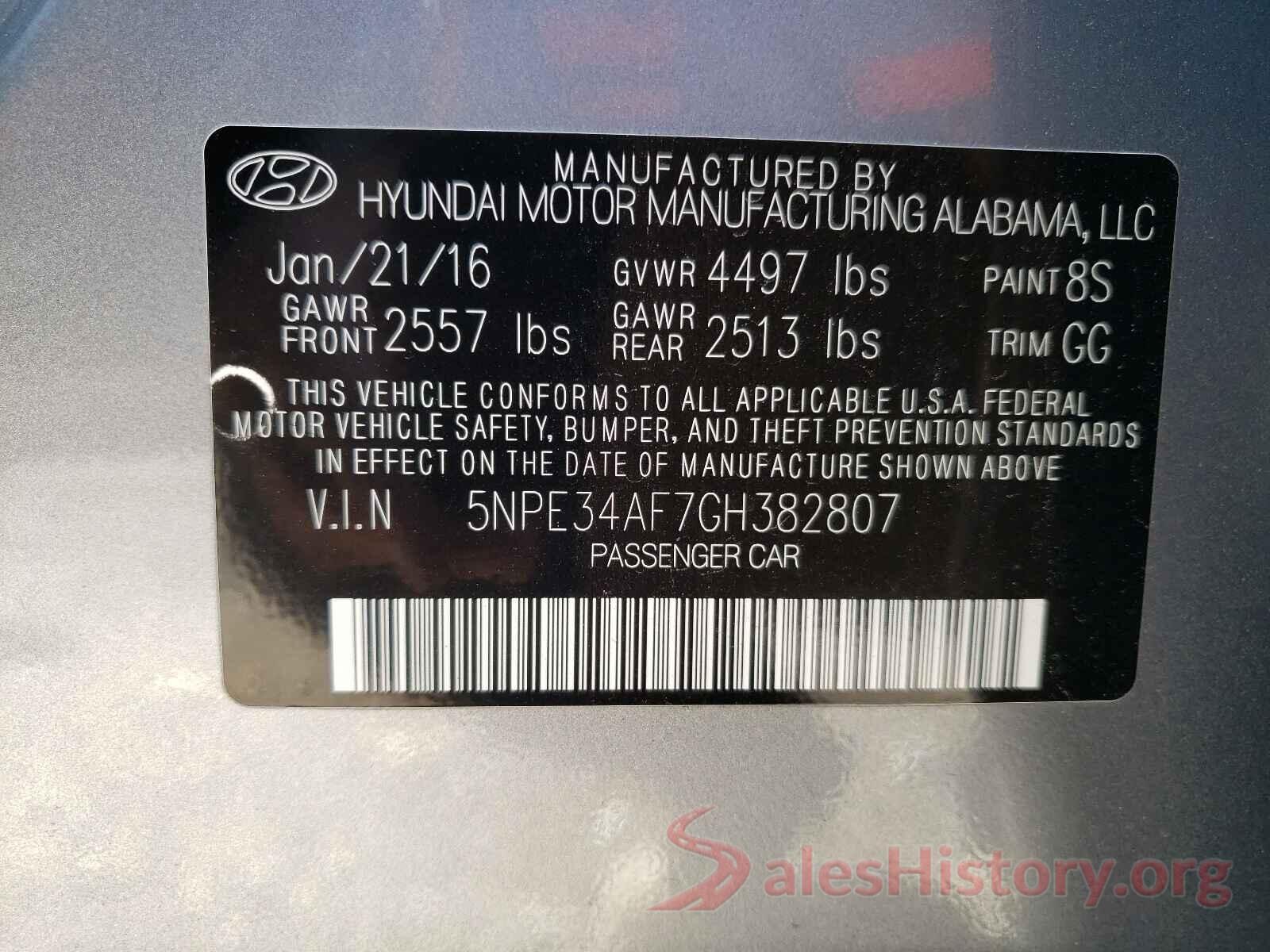 5NPE34AF7GH382807 2016 HYUNDAI SONATA