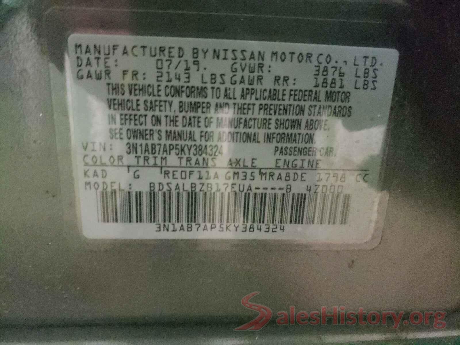 3N1AB7AP5KY384324 2019 NISSAN SENTRA