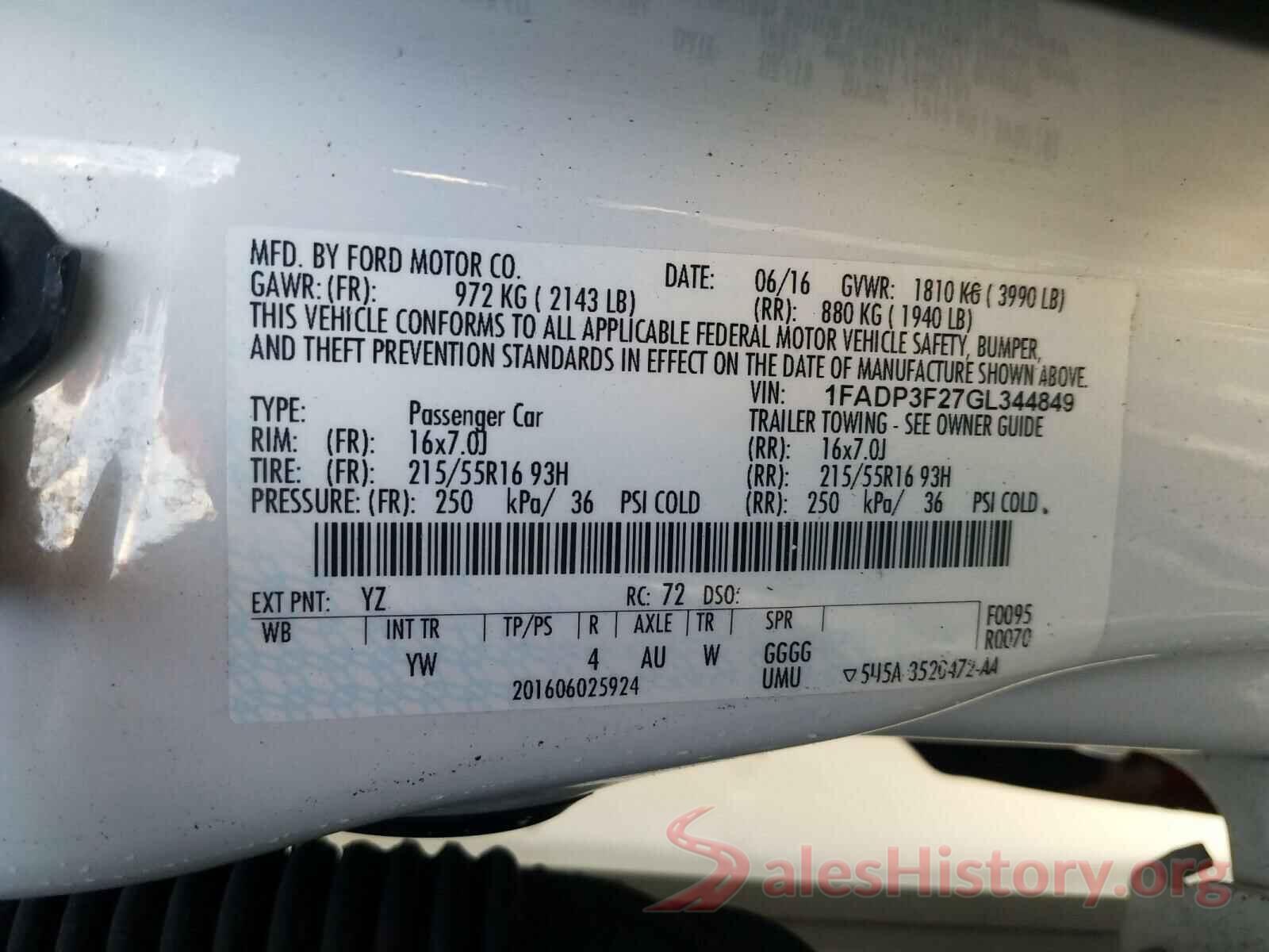 1FADP3F27GL344849 2016 FORD FOCUS