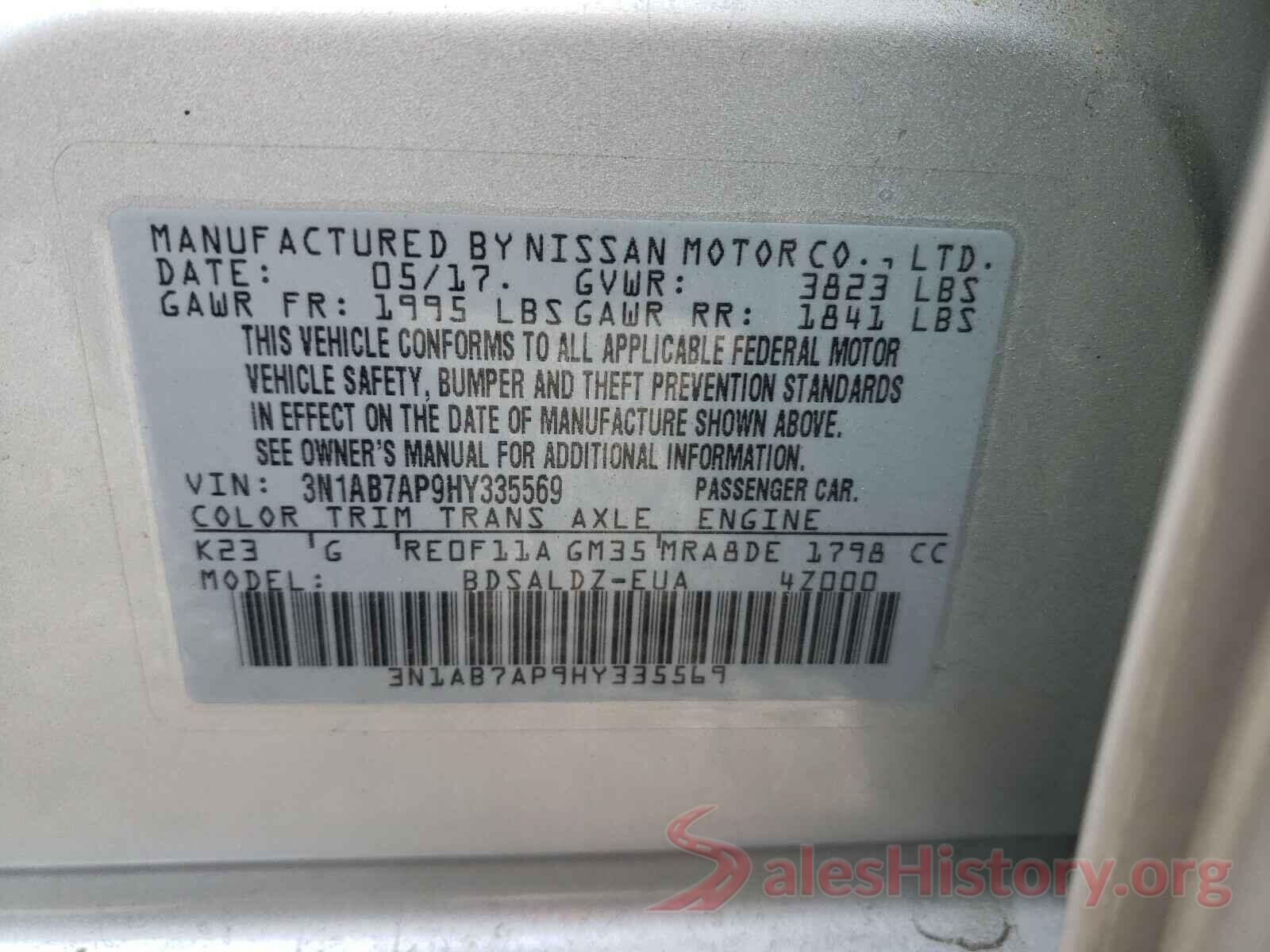 3N1AB7AP9HY335569 2017 NISSAN SENTRA