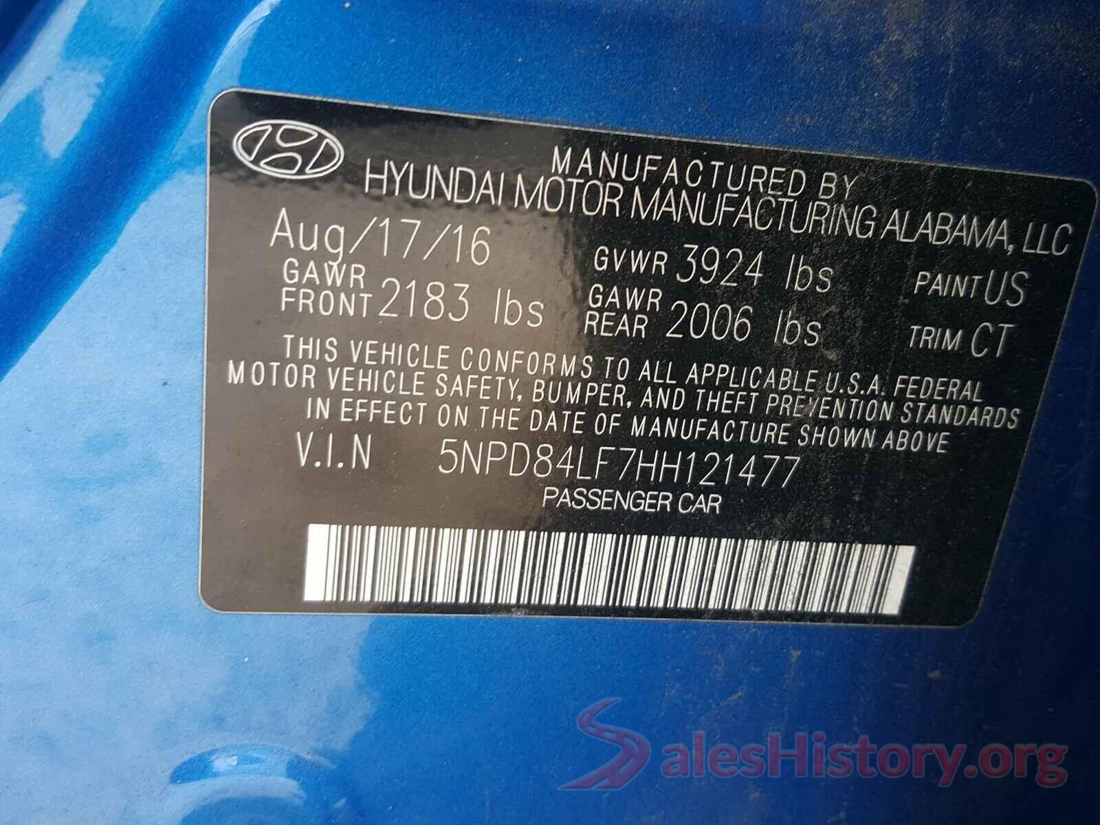 5NPD84LF7HH121477 2017 HYUNDAI ELANTRA