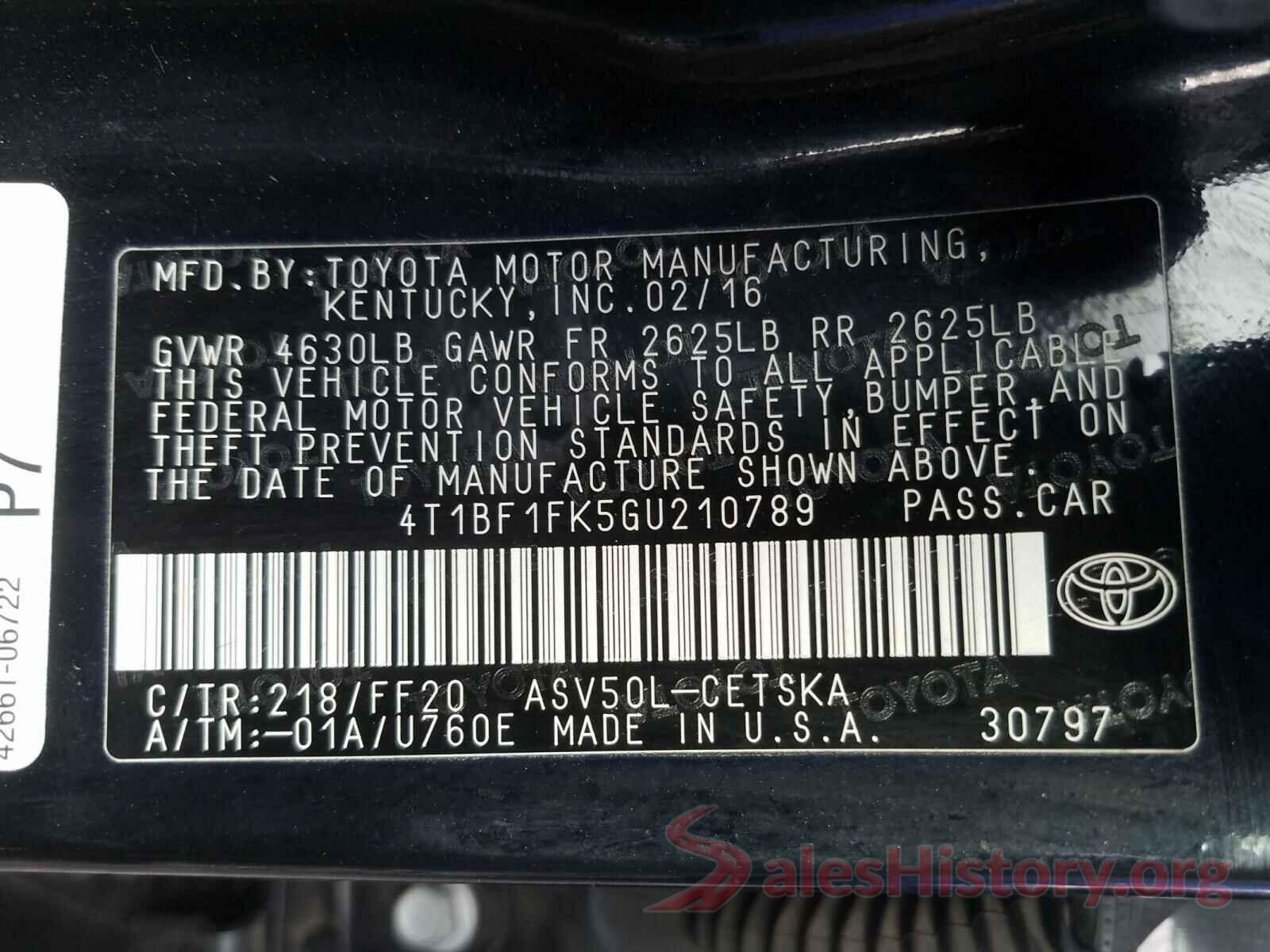 4T1BF1FK5GU210789 2016 TOYOTA CAMRY