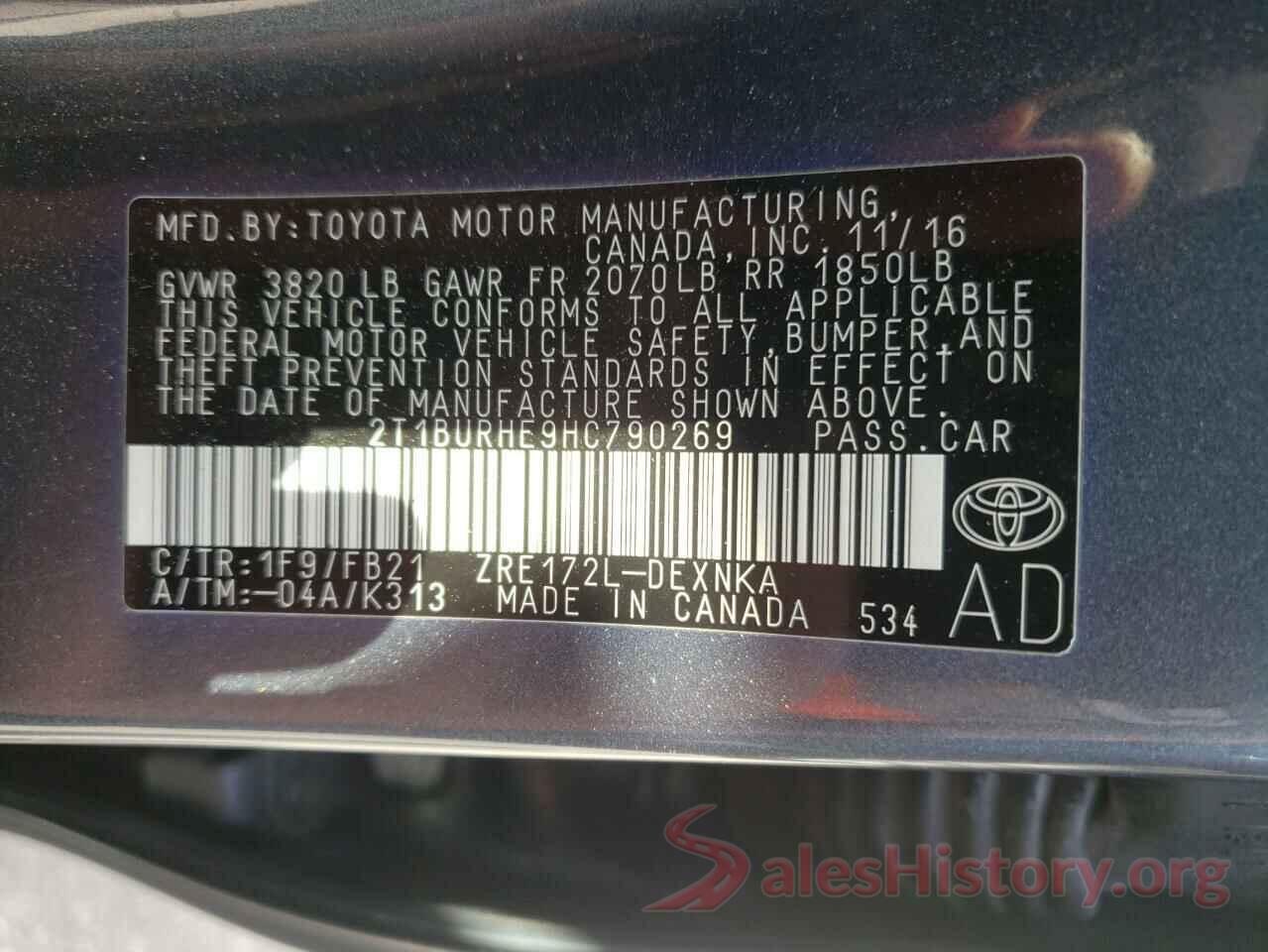 2T1BURHE9HC790269 2017 TOYOTA COROLLA