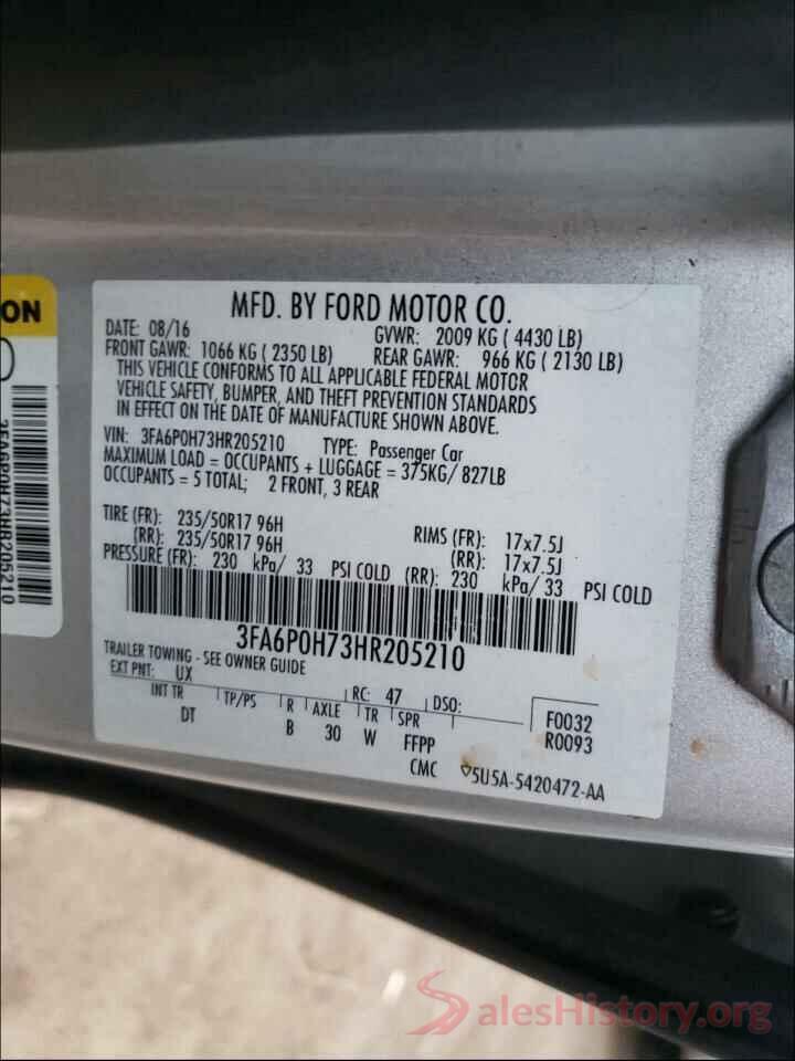 3FA6P0H73HR205210 2017 FORD FUSION