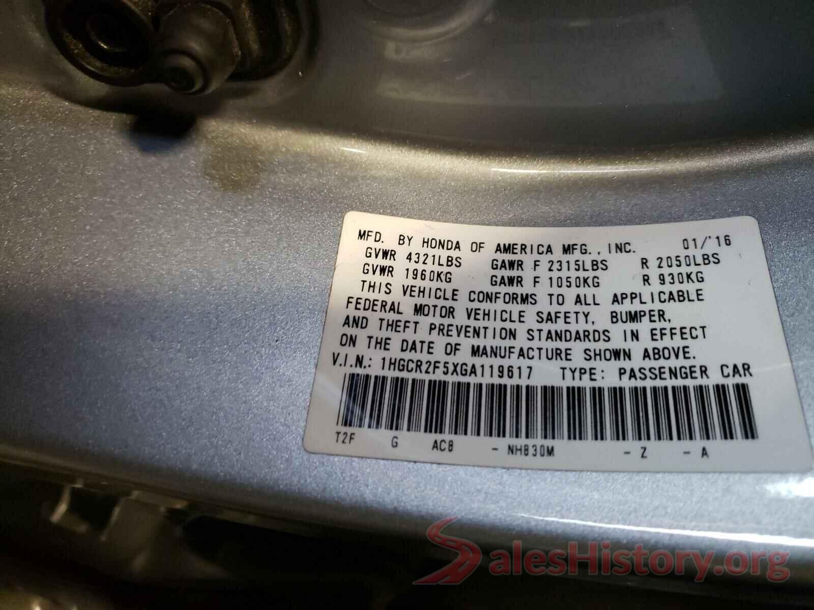 1HGCR2F5XGA119617 2016 HONDA ACCORD