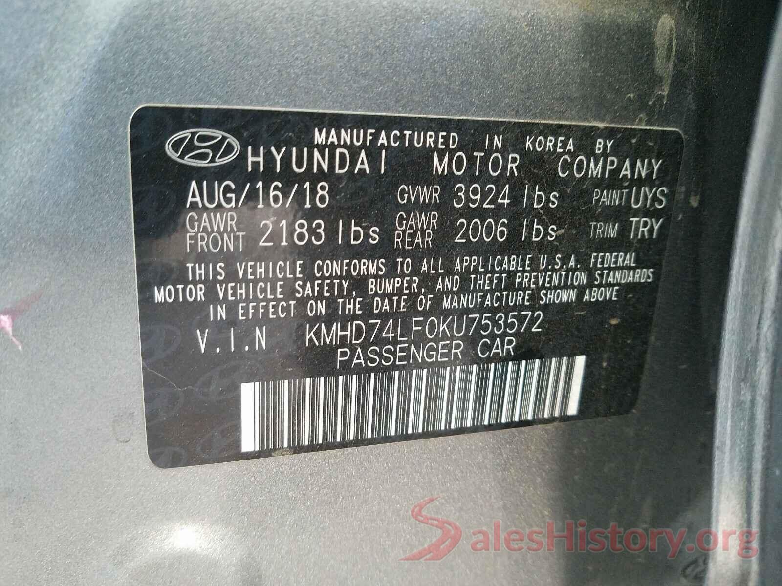 KMHD74LF0KU753572 2019 HYUNDAI ELANTRA