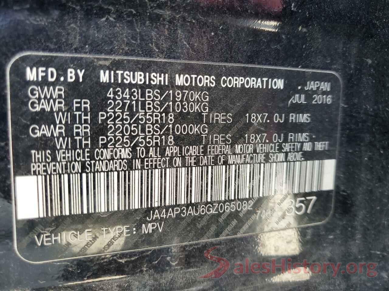 JA4AP3AU6GZ065082 2016 MITSUBISHI OUTLANDER