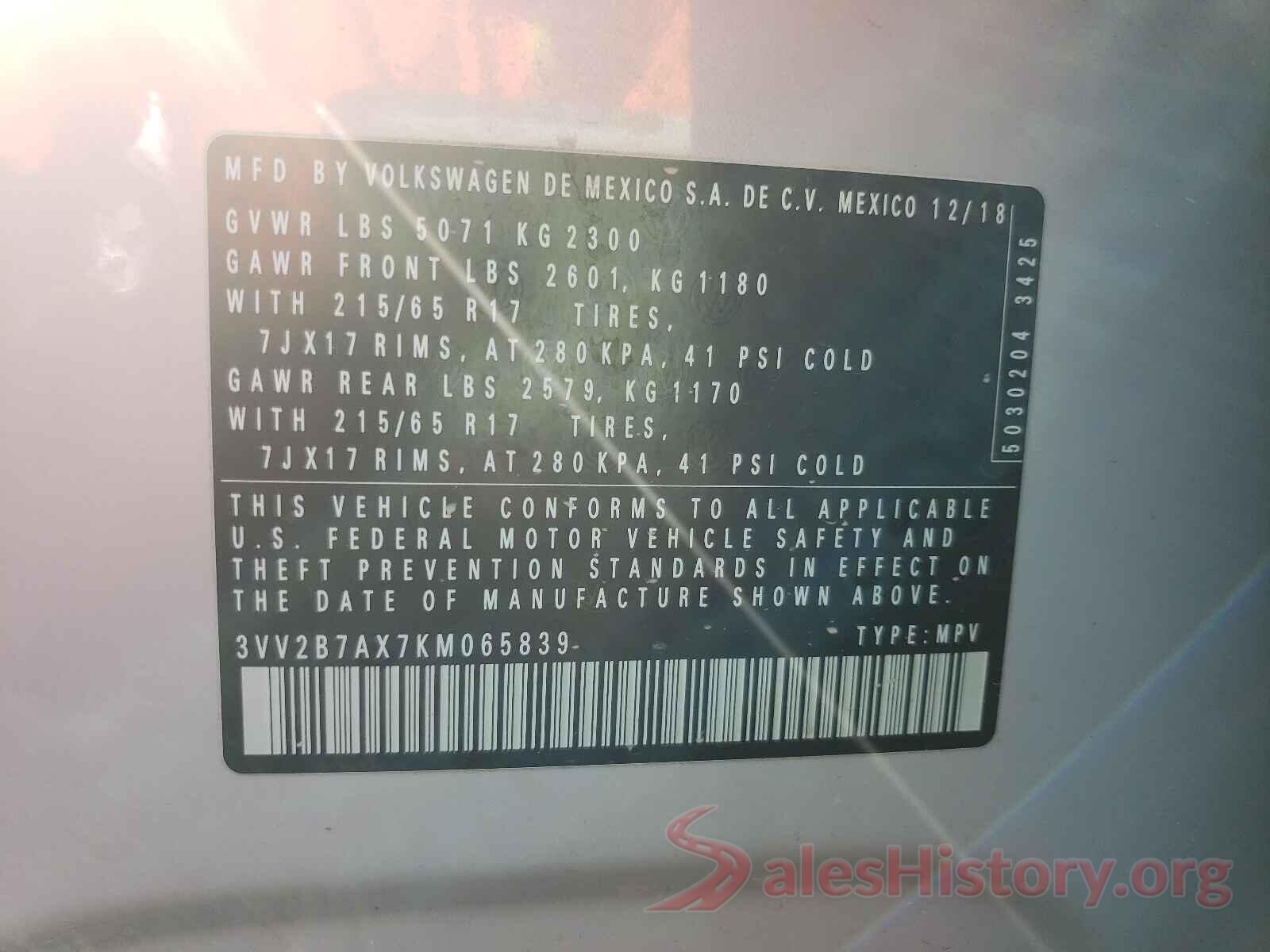 3VV2B7AX7KM065839 2019 VOLKSWAGEN TIGUAN