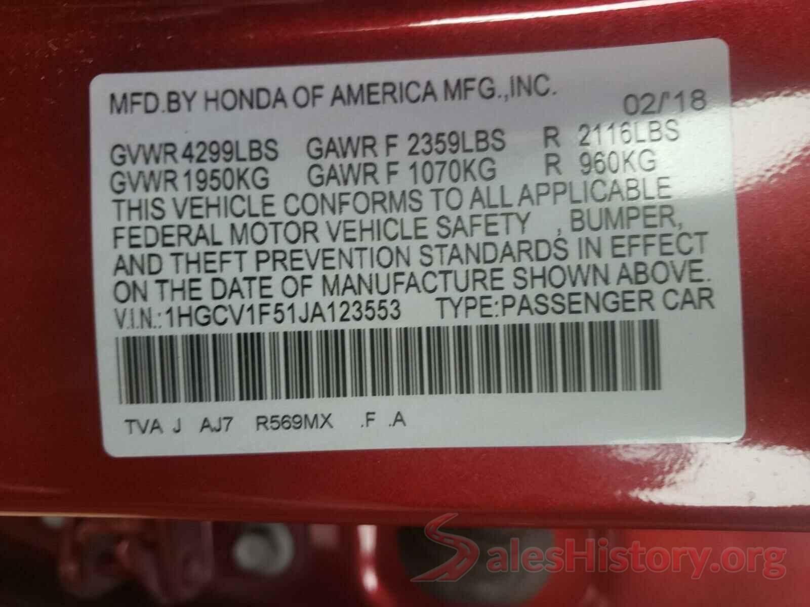 1HGCV1F51JA123553 2018 HONDA ACCORD