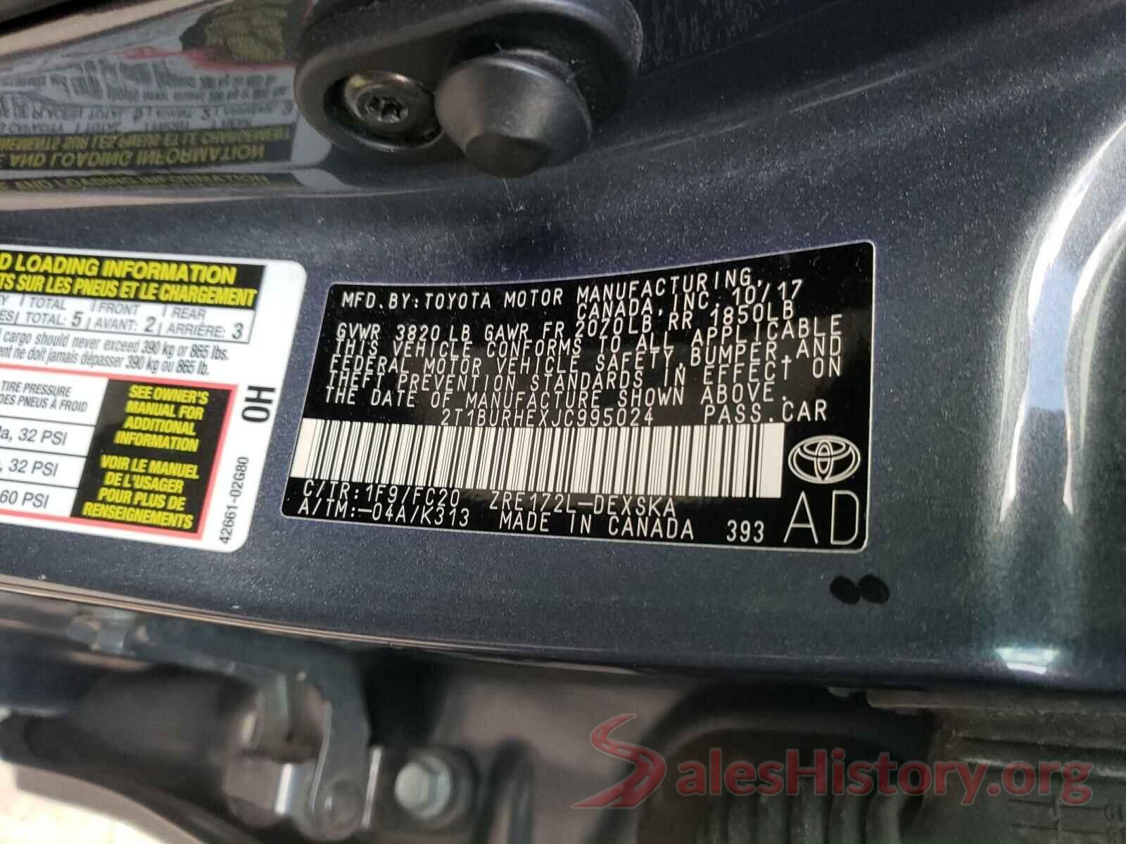 2T1BURHEXJC995024 2018 TOYOTA COROLLA